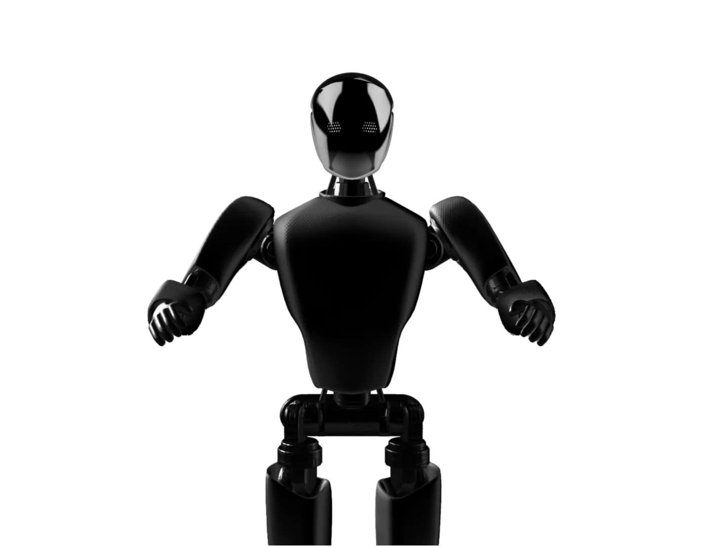 Le robot KubiBot : un buste humanoïde noir, casque brillant, bras écartés